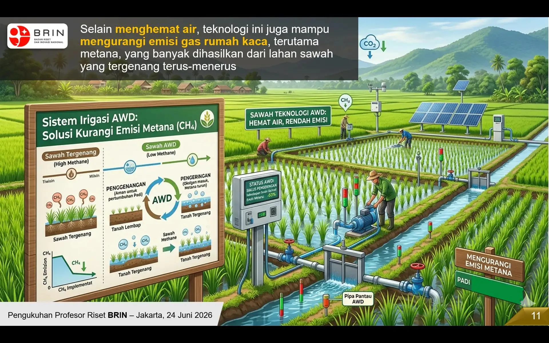 Sawah Tergenang Picu Emisi Metana, BRIN Kembangkan Teknologi Irigasi Hemat Air AWD